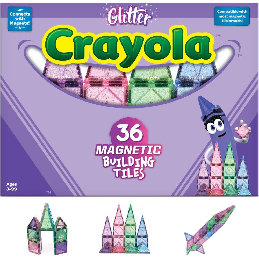 imageCreateOn Crayola Glitter Magnetic Tiles Building Set for Kids Magnetic Building Toys for Kids STEM Easter Toys for Boys and Girls Ages 3 and Up 36Piece Set Glitter