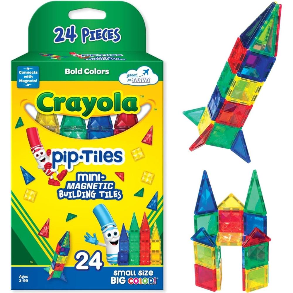 imageCreateOn Crayola Mini Magnetic PIPTiles Bold Colors  Building Set for Kids Magnetic Building Toys for Kids STEM Travel Toys for Boys and Girls Ages 3 24Piece Set Bold
