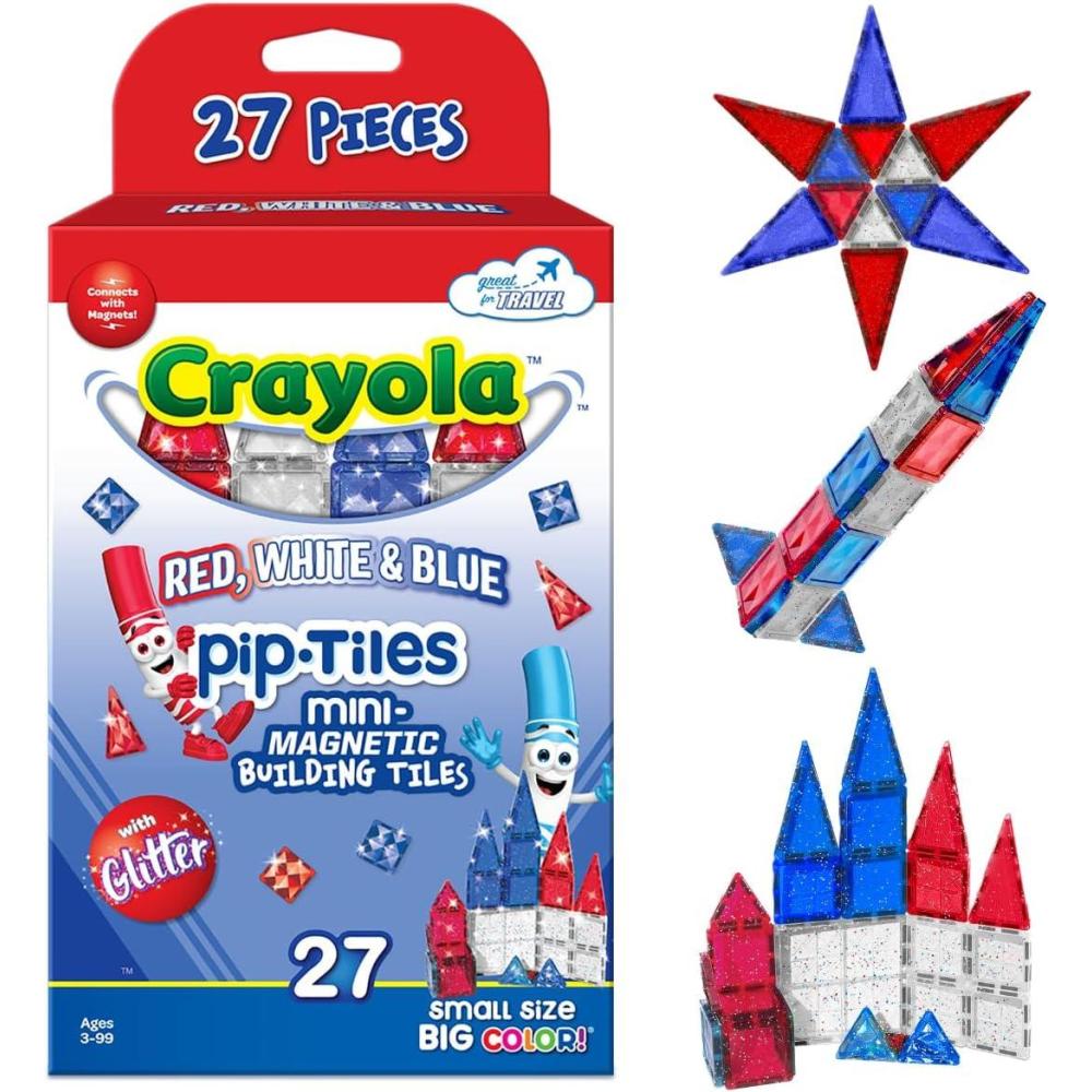 imageCreateOn Crayola Red White ampamp Blue Glitter PIP Magnetic Tiles Magnetic Kids Building Toys Classroom Sensory Blocks STEM Learning Travel Toys for Boys and Girls 27Piece Set