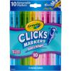 Crayola Clicks Retractable Tip Markers (10ct), Stocking Stuffers for Kids & Toddlers, Cone Tip Washable Art Marker Set, Coloring Book Supplies, No Dry, 3+(Bold & Bright)