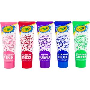 Crayola Bathtub Fingerpaint 5 Color Variety Pack, 3 Ounce Tubes (Bluetiful Blue, Screamin’ Green, Radical Red, Flamingo Pink, Royal Purple) Color Your Bath Easily Washable Finger Paints