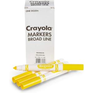 Crayola Broad Line Markers – Black (12ct), Markers for Kids, Bulk School Supplies for Teachers, Nontoxic, Marker Refill with Reusable Box(Yellow)