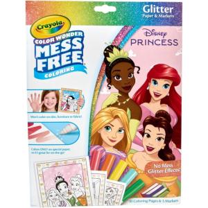 Crayola Color Wonder Disney Princess Glitter Coloring Pages & Mess Free Markers, Coloring Set, Gift for Toddlers 3 & Up