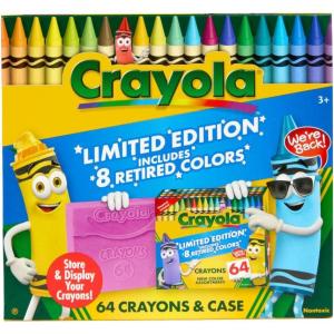 Crayola Crayon Box (64 Count), With Limited Edition Colors & Plastic Case, Arts & Crafts Coloring Supplies for Kids, Back to School Essentials, Ages 3+(Limited Edition)