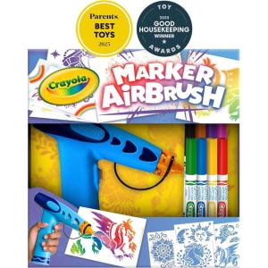Crayola Marker Airbrush Spray Art Kit, Battery-Powered Sprayer with 8 Washable Markers & 5 Stencils, Holiday for Kids, DIY Craft Set, Ages 6+