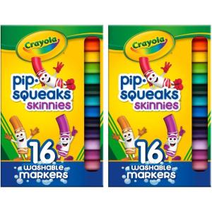Crayola Pip Squeaks Skinnies Washable Marker Set (16ct), Mini Markers for Toddlers, Thin Coloring Markers for Kids, Toddler Arts & Craft Supplies(1 Count (Pack of 2))