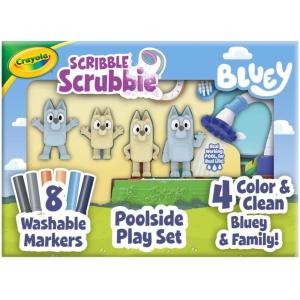 Crayola Scribble Scrubbies Bluey Poolside Playset (4ct), Washable Bluey Toy Set for Kids, Holiday for Toddlers, with Bingo, Chilli, and Bandit, Ages 3+(Poolside Playset)