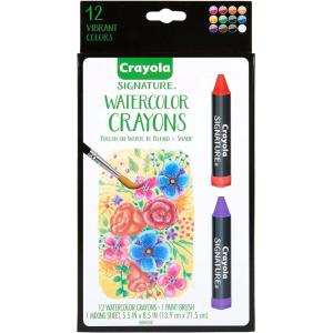 Crayola Signature Premium Watercolor Crayon Sticks & Paintbrush, 12 Count, Gift(1 Count (Pack of 1))