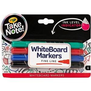 Crayola Take Note Chisel Tip Dry Erase Markers, Kids at Home Activities, Broad Line, Multicolor, 4 Count(Fine Line Multicolor)