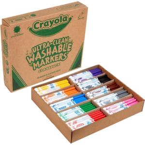 Crayola Ultra Clean Washable Markers Classpack (200ct), 10 Assorted Colors, Bulk Markers for Preschool, Kindergarten, Elementary Classrooms, Ages 3, 4, 5(Fine Line)