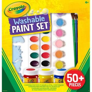 Crayola Washable Kids Paint Set (50pcs), Includes Watercolor & Washable Paints, Painting Paper, Paint Sponge, Kids Paint Brushes