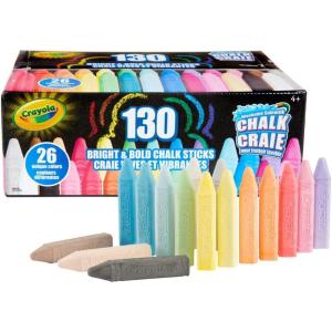 Crayola Washable Outdoor Sidewalk Chalk Collection (130ct), Bulk Anti-Roll Chalk Sticks for Kids, Outdoor Toys & Activities for Kids, Gifts, Ages 4, 5, 6(Bold & Bright)