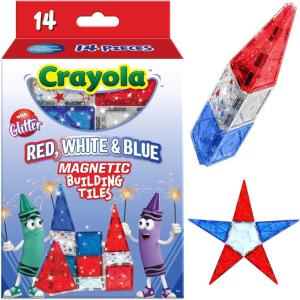 CreateOn Crayola Doodle Magnetic Tiles, Building Set for Kids, Magnetic Building Toys for Kids, STEM Travel Toys for Boys and Girls Ages 3+, 14-Piece Set (Doodle)(Red  White and Blue)