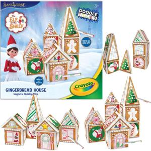 CreateOn Crayola Elf on The Shelf Gingerbread House – Magnetic Building Tiles Kit with Crayola Markers, Christmas Holiday Craft Toy, 33-Piece Magnetic Construction & Coloring Set for Kids Ages 3+