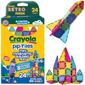 CreateOn Crayola Limited Edition Retro PIP Magnetic Tiles, Mini Building Set for Kids, Magnetic Tiles, Kids’ Building Toys, STEM & Montessori Toys for Boys and Girls Ages 3+, 24-Piece Set (Retro)