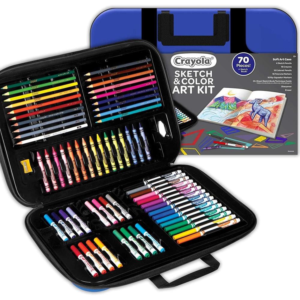 imageCrayola Sketch amp Color 70pcs Art Kit for Kids Includes Coloring Kit Art Case amp Sketch Book Gifts for Kids Ages 8Set
