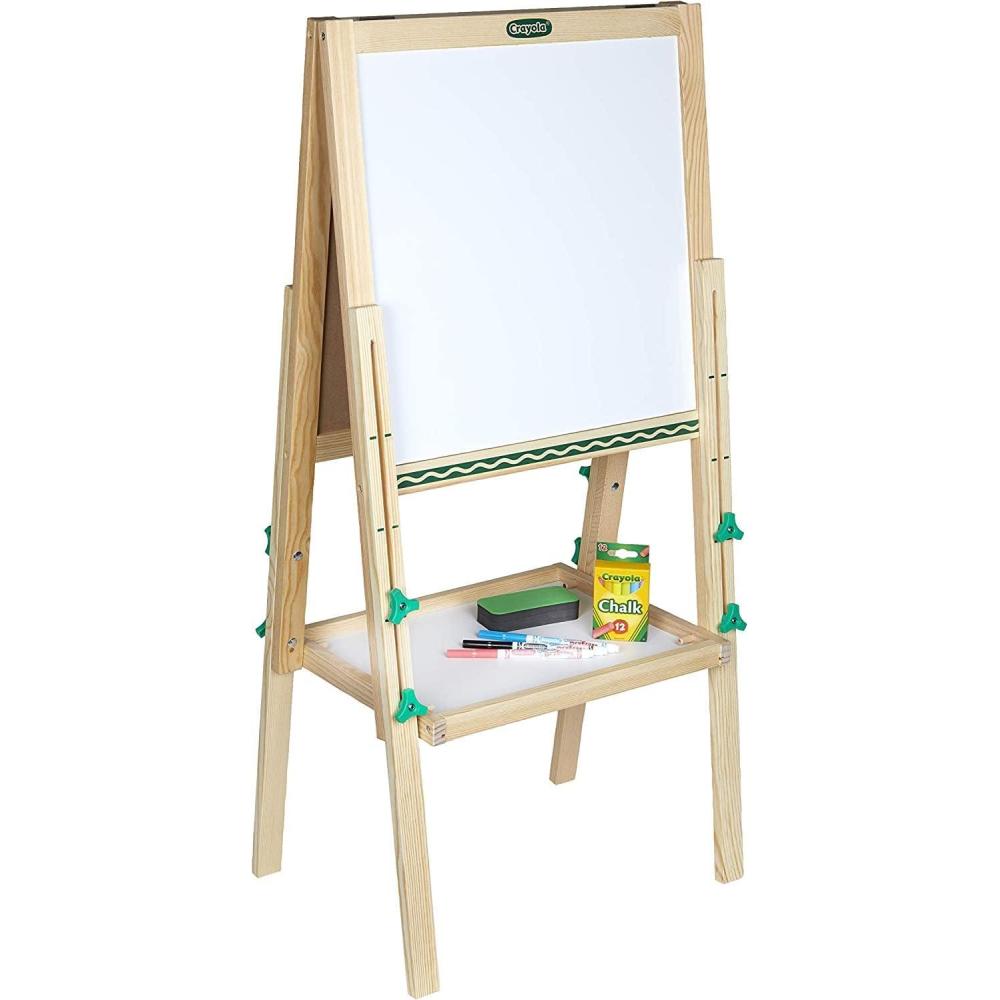 imageCrayola Wooden Art Easel for Kids 2in1 Dry Erase Board amp Chalkboard Gifts for Toddlers Ages 3 4 5Mini Easel