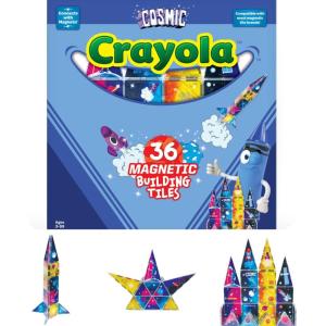 CreateOn Crayola Cosmic Magnetic Tiles, Building Set for Kids, Magnetic Building Toys for Kids, STEM Learning Toys for Boys and Girls Ages 3 and Up – 36-Pieces (Cosmic)(36 Pieces)