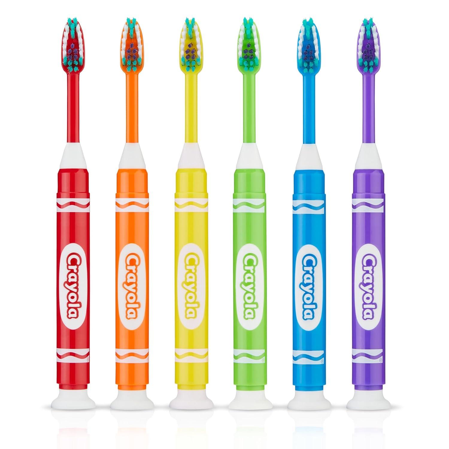 imageGUM Crayola Marker Childrens Toothbrush Soft Bristled Kids Toothbrush Set Age 3 Suction Cup Base 3 Count3 Count