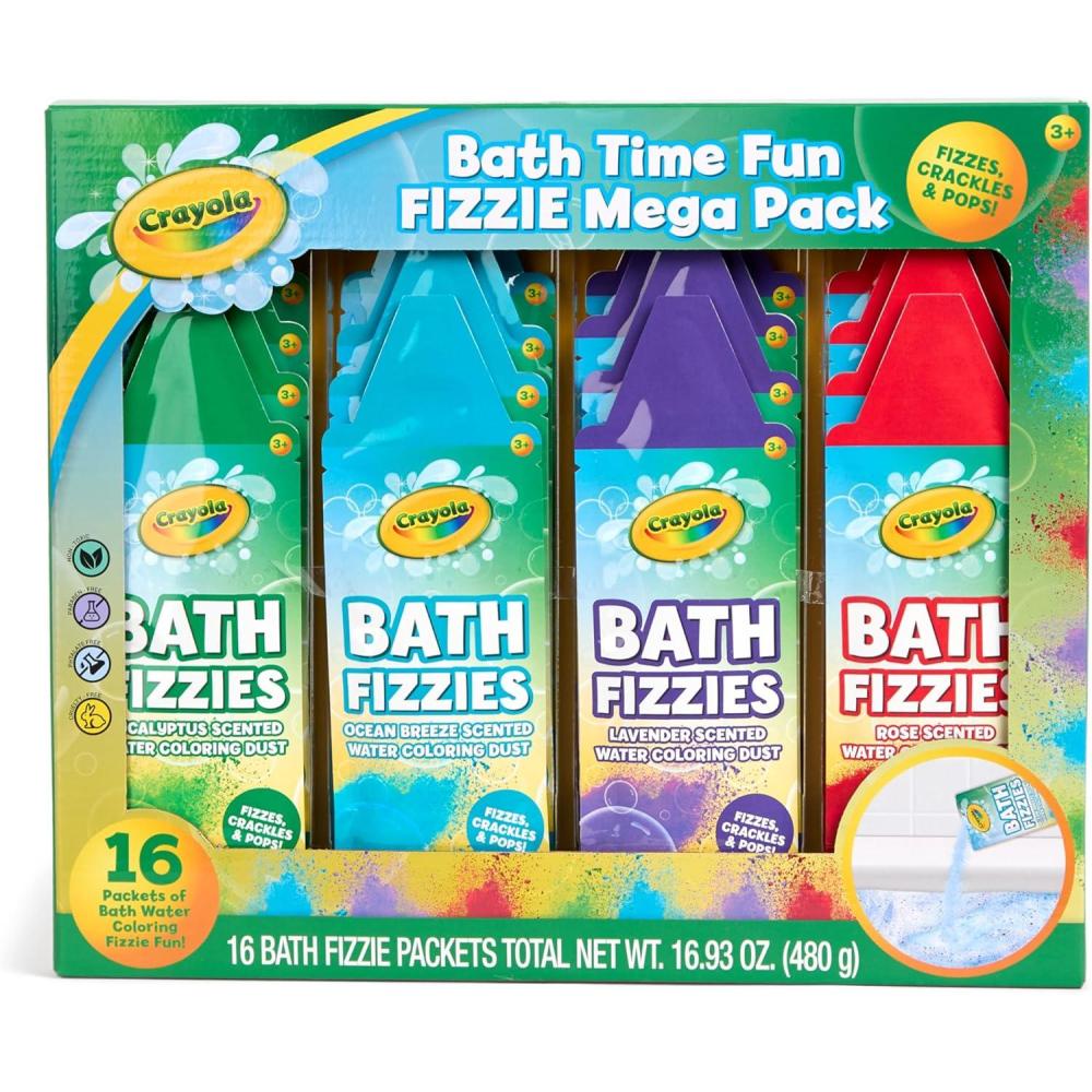 imageCrayola Bath Fizzies 16 Deluxe Pack Refreshing Scented Colorful Bath Fizzers for Boys Girls amp Tweens 16 Total Fizzies in 4 Assorted Scents amp Colors