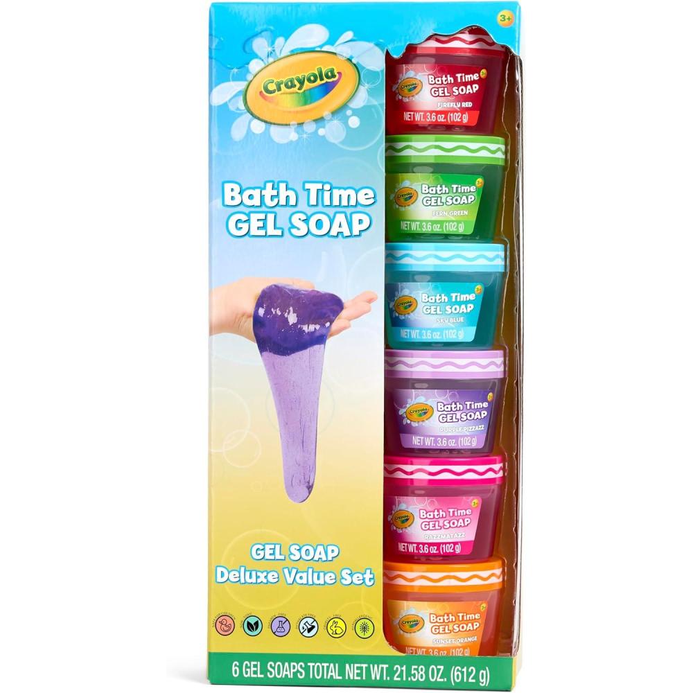 imageCrayola Bath Time Slime 6 Piece Set Soaps with Slime Texture amp Consistency Multi Color Bath Soap 6 Pack  36 oz Each Colors Included Red Green Blue Purple Pink amp Orange