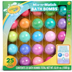 Crayola Color-Twist Bath Bombs 25 Deluxe Pack, Color Changing Bath Bombs in Classic Crayola Colors with Surprise Colored Inside, Color Your Bath Non-Toxic Bathbomb Fizzies for Boys & Girls