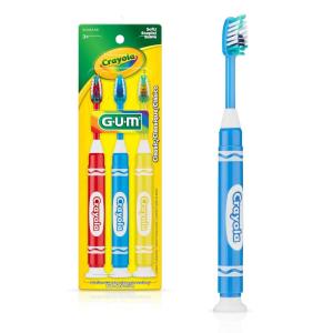 GUM Crayola Marker Children’s Toothbrush, Soft Bristled Kids’ Toothbrush Set Age 3+, Suction Cup Base, 3 Count(3 Count)