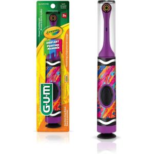 GUM Crayola Power Toothbrush for Kids, Extra Soft Bristled Toddler Toothbrushes, Travel Cap + Suction Cup Base, Batteries Included, 1 Count(1 Count)