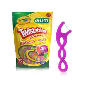 GUM Crayola Twistables Kids Flossers with Fluoride – Designed for Little Hands – Three Fun Fruit Flavors – Easy to Use Kids Floss Picks for Children Ages 3+, 75 Count