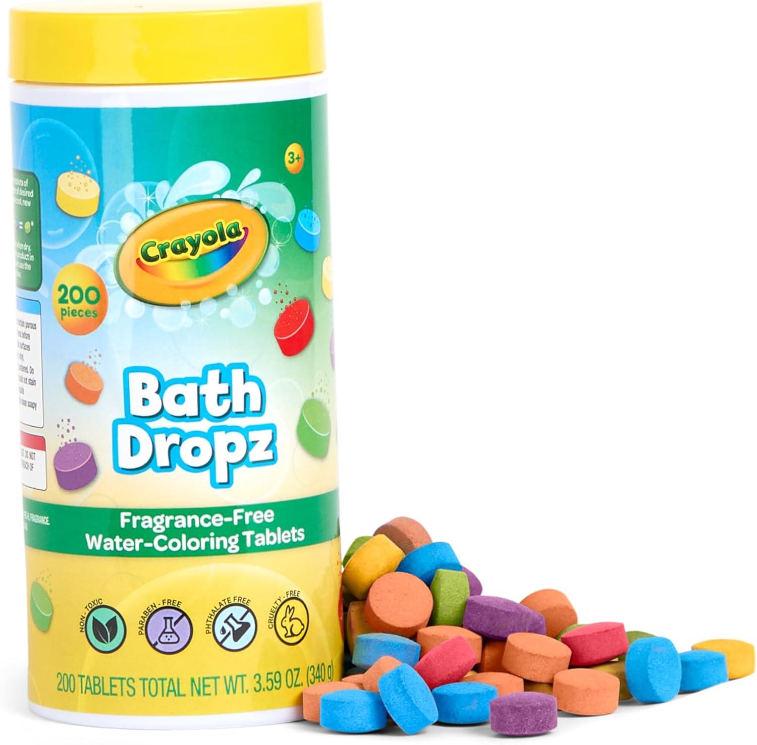 imageCrayola Bath Dropz Color Changing Tablets 200 Piece Fizzies Bath Bombs in Assorted Colors Fragrance Free WaterColoring Tablets