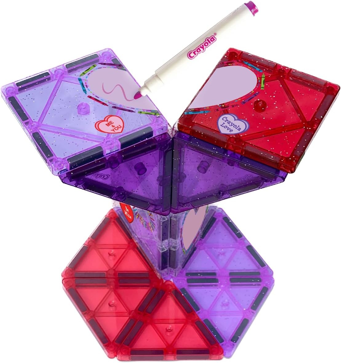 imageCreateOn Crayola Doodle Valentine Magnetic Tiles Building Set for Kids Magnetic Building Toys for Kids STEM Travel Toys for Boys and Girls Ages 3 14Piece Set Doodle Valentine