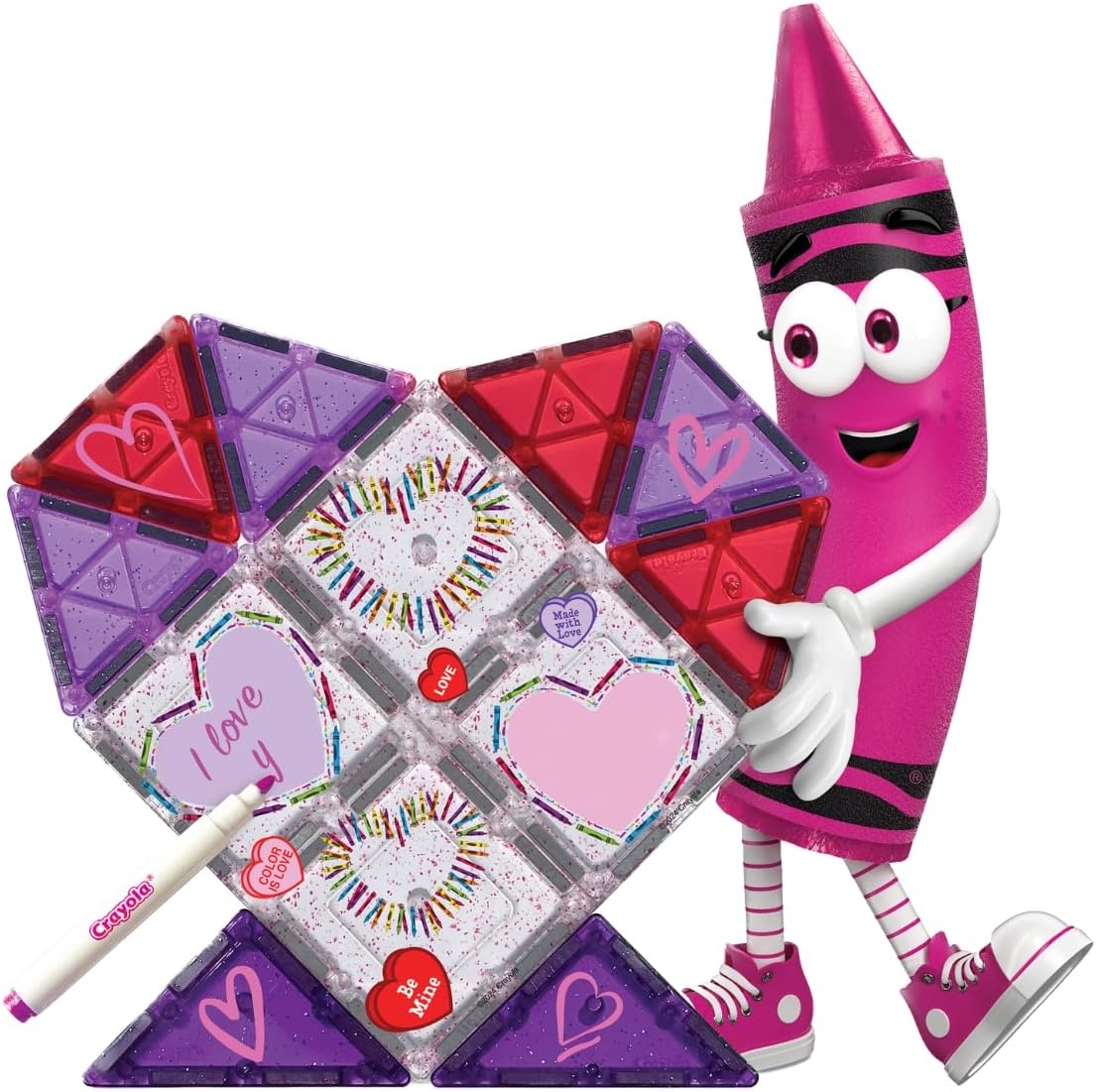 imageCreateOn Crayola Doodle Valentine Magnetic Tiles Building Set for Kids Magnetic Building Toys for Kids STEM Travel Toys for Boys and Girls Ages 3 14Piece Set Doodle Valentine