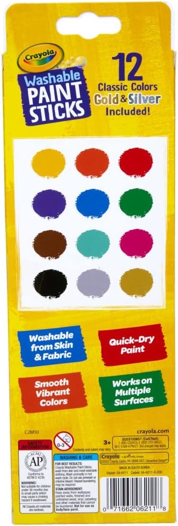 imageCrayola Quick Dry Paint Sticks 12ct Washable Paint Set for Kids Arts amp Crafts Supplies MultiSurface Assorted Colors Kids Gifts1 Count Pack of 1