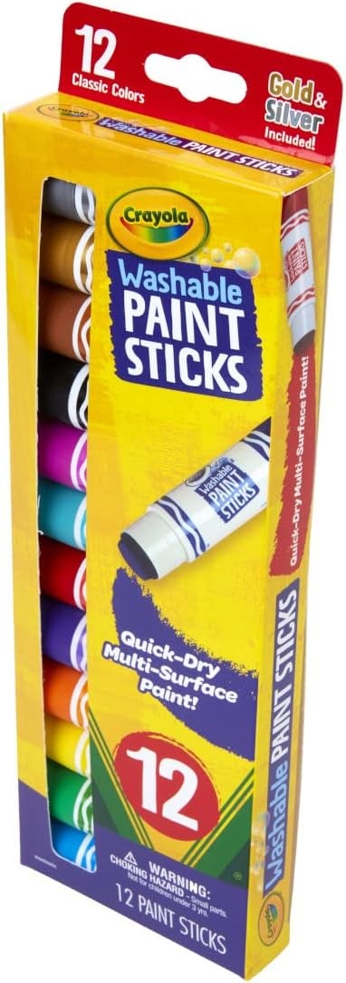 imageCrayola Quick Dry Paint Sticks 12ct Washable Paint Set for Kids Arts amp Crafts Supplies MultiSurface Assorted Colors Kids Gifts1 Count Pack of 1
