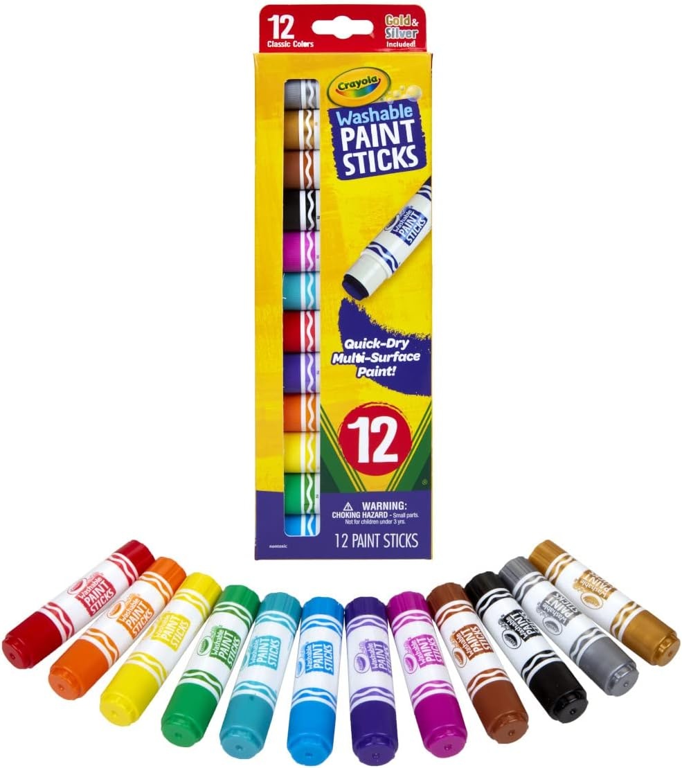 imageCrayola Quick Dry Paint Sticks 12ct Washable Paint Set for Kids Arts amp Crafts Supplies MultiSurface Assorted Colors Kids Gifts1 Count Pack of 1
