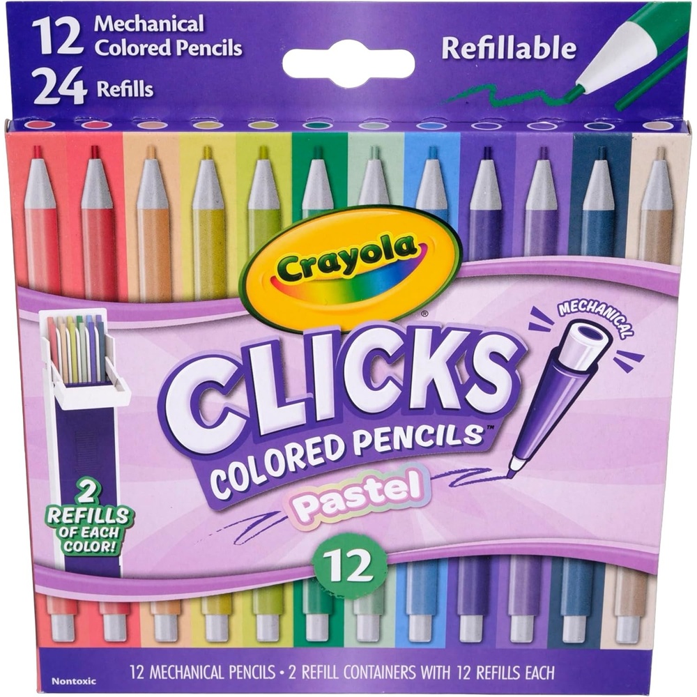 imageCrayola Clicks 20mm Mechanical Colored Pencil Set Essential Easter Basket Stuffers 12 Pastel Colors Coloring Pencils for Kids No Sharpen 24 Replacement Cores Ages 5Pastel