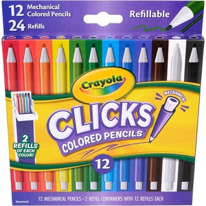 Crayola Clicks 2.0mm Mechanical Colored Pencil Set, Essential Easter Basket Stuffers, 12 Pastel Colors, Coloring Pencils for Kids, No Sharpen, 24 Replacement Cores, Ages 5+(Classic)